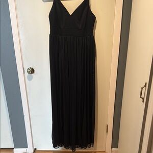Azazie Black Maxi Gown with Spaghetti Straps and V-Neck for Cocktail